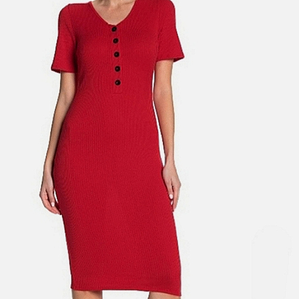 Nordstrom Velvet Torch LA Ribbed Red Henley Dress